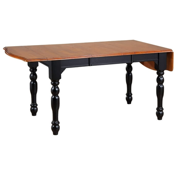 Extendable Dining Table 72 Inch - Rectangular Drop Leaf Table Seats 8 - Antique Black & Cherry Finish