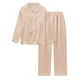 thumbnail image 1 of Conjunto de pijama de satén de manga larga para mujer: color liso, cintura elástica, comodidad de lujo para descansar y dormir, 1 of 3