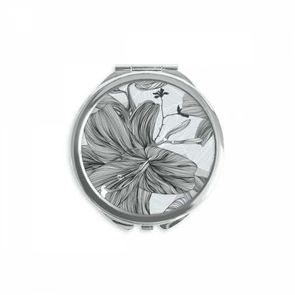 Lily Drawing Art Flower Hand Compact Mirror Round Portable Pocket Glass