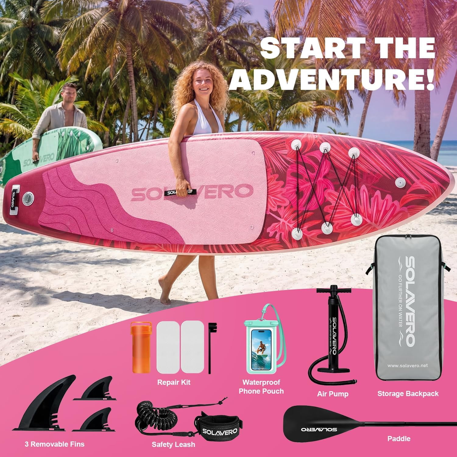 SOLAVERO 10'6" Inflatable Stand Up Paddle Board, Ultra-Light SUP Board with Accessories, Anti-Slip EVA Deck for Adults
