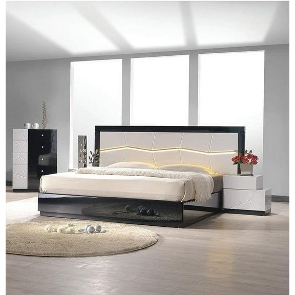 Modern 3PC Bedroom Set, California King Platform Bed Frame with Two Nightstands, Lacquer Finish