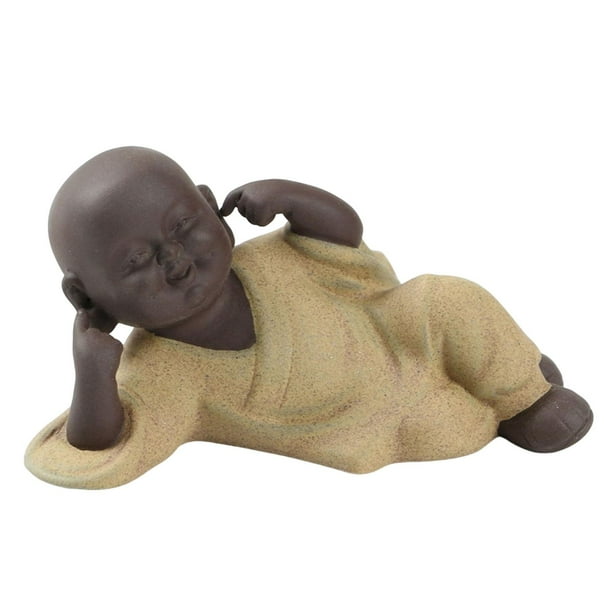 Adorable figurita de monje pequeño, adorno para té o mascota, para decoración de escritorio y estantes. No escuchar el mal