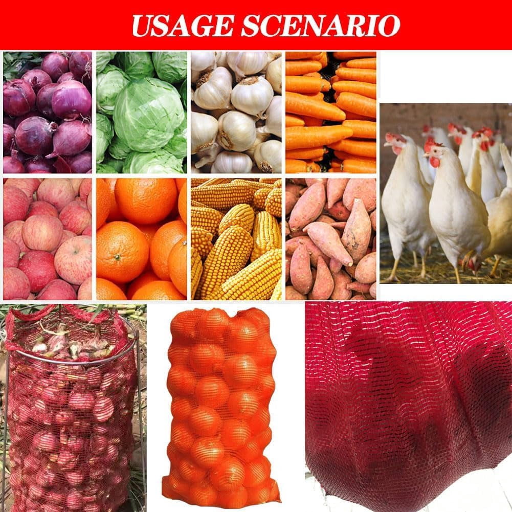 MODANU 50 Pcs Onion Bags, 11 x 18 inch Mesh Produce Bags, Fresh Bag for Onion Vegetables Potato, Red