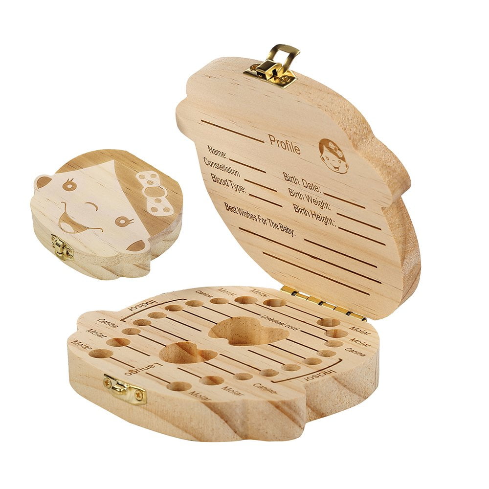 Eastjing Baby Tooth Box Milk Teeth Save Wooden Organizer Keepsake Storage  Case Cute Teeth Holder First Haircut Personalized Deciduous Souvenir for  Boys and Girls (Girl) - Walmart.com