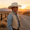 thumbnail image 3 of EOYWHK Cowboy Hat for Men Western Cowboy Wide Brim Hat with Braided Leather Band Felt Hat for Rodeo Party Costume Outdoor, Beige, 3 of 5
