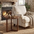thumbnail image 4 of Gymax Table d'Appoint Ronde avec Pattes Robustes en Bois de Caoutchouc et Structure Triangulaire pour Chambre, Noyer, 4 of 10
