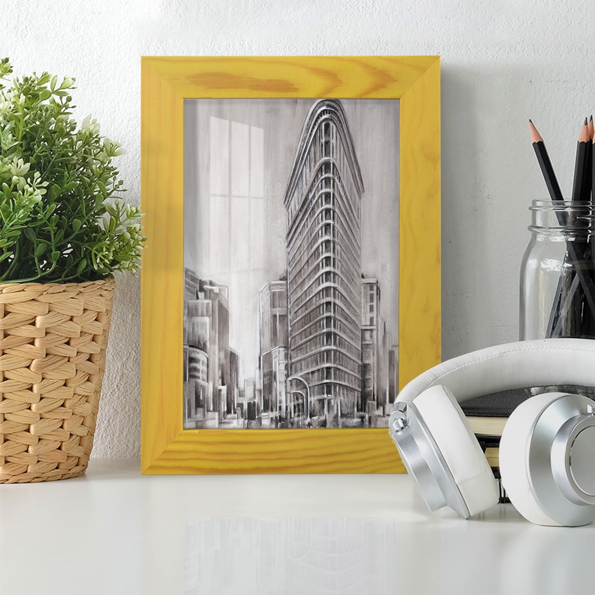 Art Deco Cityscape II -Framed Print w/glass-Sunflower Yellow
