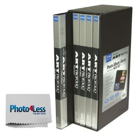 Cloth Photo Album - Exclusive Package! Itoya OL-120LY Art Profolio Photo Album Library Box Set of 5 Albums within Storage Sleeve Black + Photo4less Cleaning Cloth!