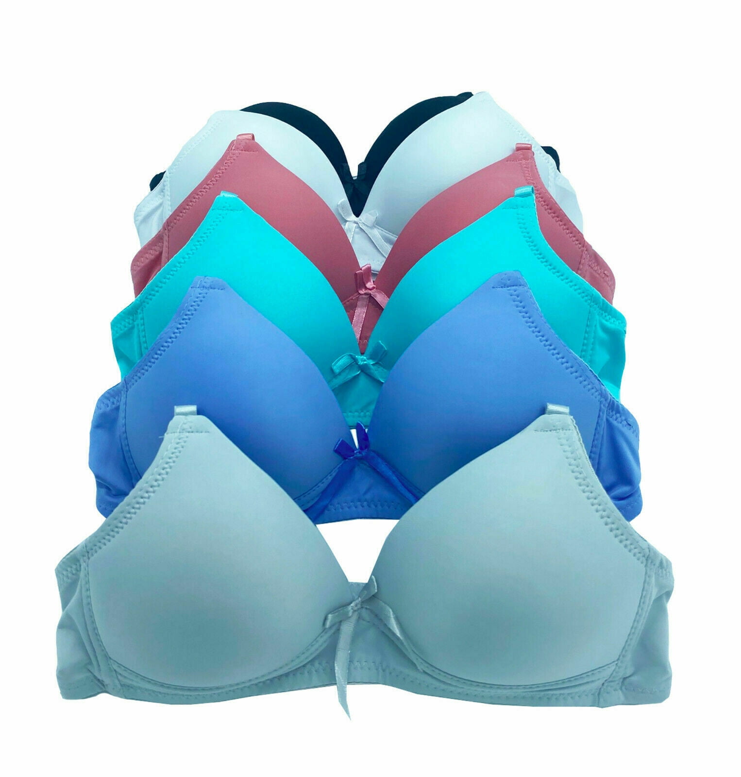 6 pieces Big Girls Bras Teenager Molded Padded Wire Free Junior