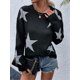 thumbnail image 5 of Suéter Informal de Punto con Cuello Redondo y Hombros Caídos con Estampado de Estrellas para Mujer Negro XL, 5 of 10