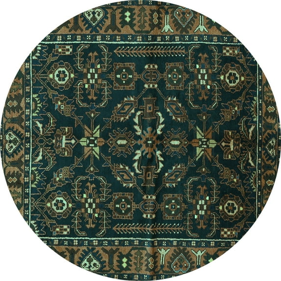 Ahgly Company Indoor Round Persian Turquoise Blue Traditional Area Rugs, 6' Round