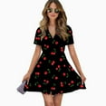 thumbnail image 2 of Cherry Women Dress V-Neck Short Sleeve Flowy Swing Party Midi Dress, 2 of 4