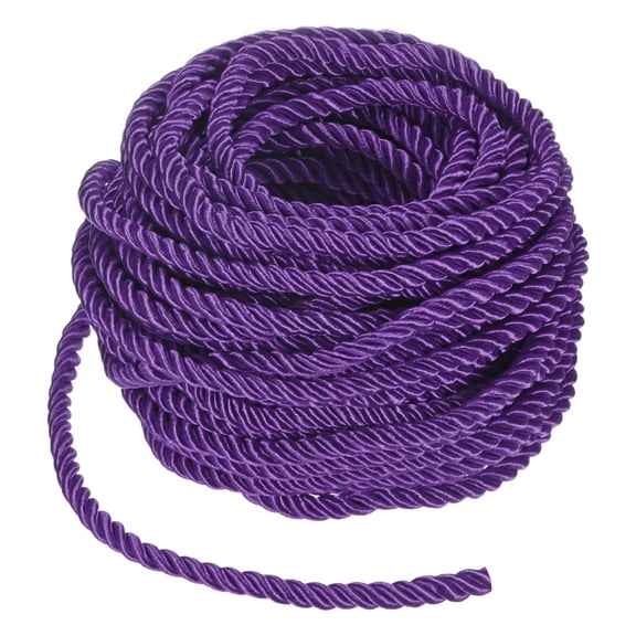 Uxcell 16 Yards Soft Twisted Rope Trim, 5 mm/0.2 in Dark Purple Polyester Twisted Silk Rope Cord for DIY Craft