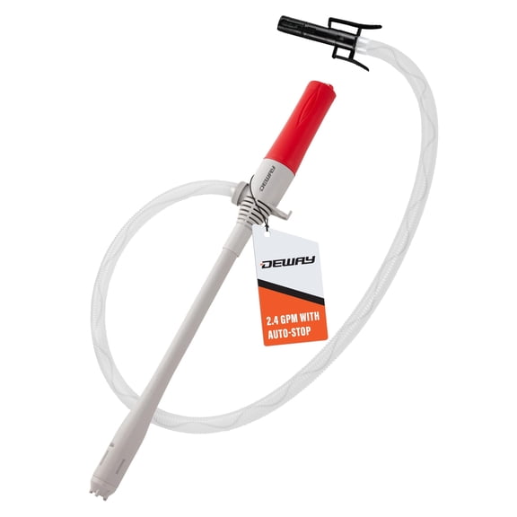 Deway Small Fuel Transfer Pump with Auto-Stop & Beep – D Battery Gasoline Siphon Pump, 15", 2.4 GPM