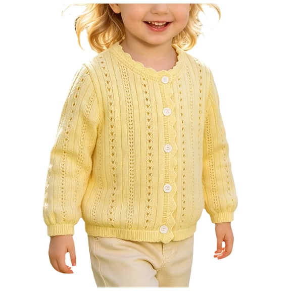 RFQWOVSR Girls Open Weave Cardigan Hollow Out Lightweight Knit Sweater for Fall Winter School Wear 5-6 Years