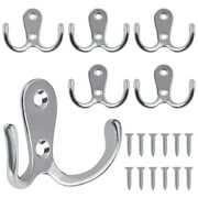 10 Pcs Double Prong Robe Hook, Bolatus Chrome Coat Hook Heavy Duty Dual Coat Hooks Metal Cloth Hanger for Bedroom Door Wall Mounted Hanging Clothes with 20 Screws (Silver)