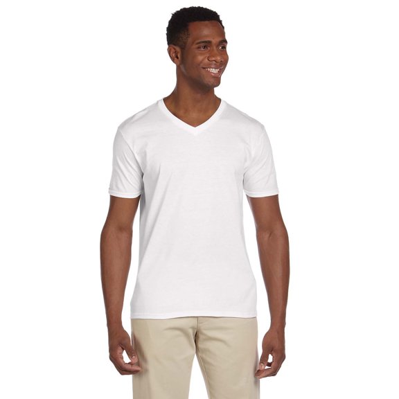 Gildan Softstyle V-Neck T-Shirt GR64, Adult Men's Short Sleeve V-Neck T-Shirt Modern fit Tee, White XL