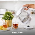 thumbnail image 2 of OVENTE 1.5L Glass Electric Kettle Water Boiler, White KG83W | 1100W Fast Boiling, Borosilicate Glass, BPA-Free, Blue LED, Auto Shut-Off, Boil-Dry Protection, Removable Filter, 360° Base, 2 of 8