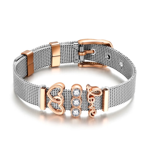 Pulsera de acero inoxidable simple de moda Brazalete de mujer Colgante en forma de corazón Decoración (D)