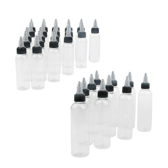 Botellas de Plástico Vacías Transparentes de 30 Piezas con Aplicador de Punta de Tapa Giratoria para , Pintura, Salsas, Condimentos, Botella de Macarena Botellas de pintura con punta
