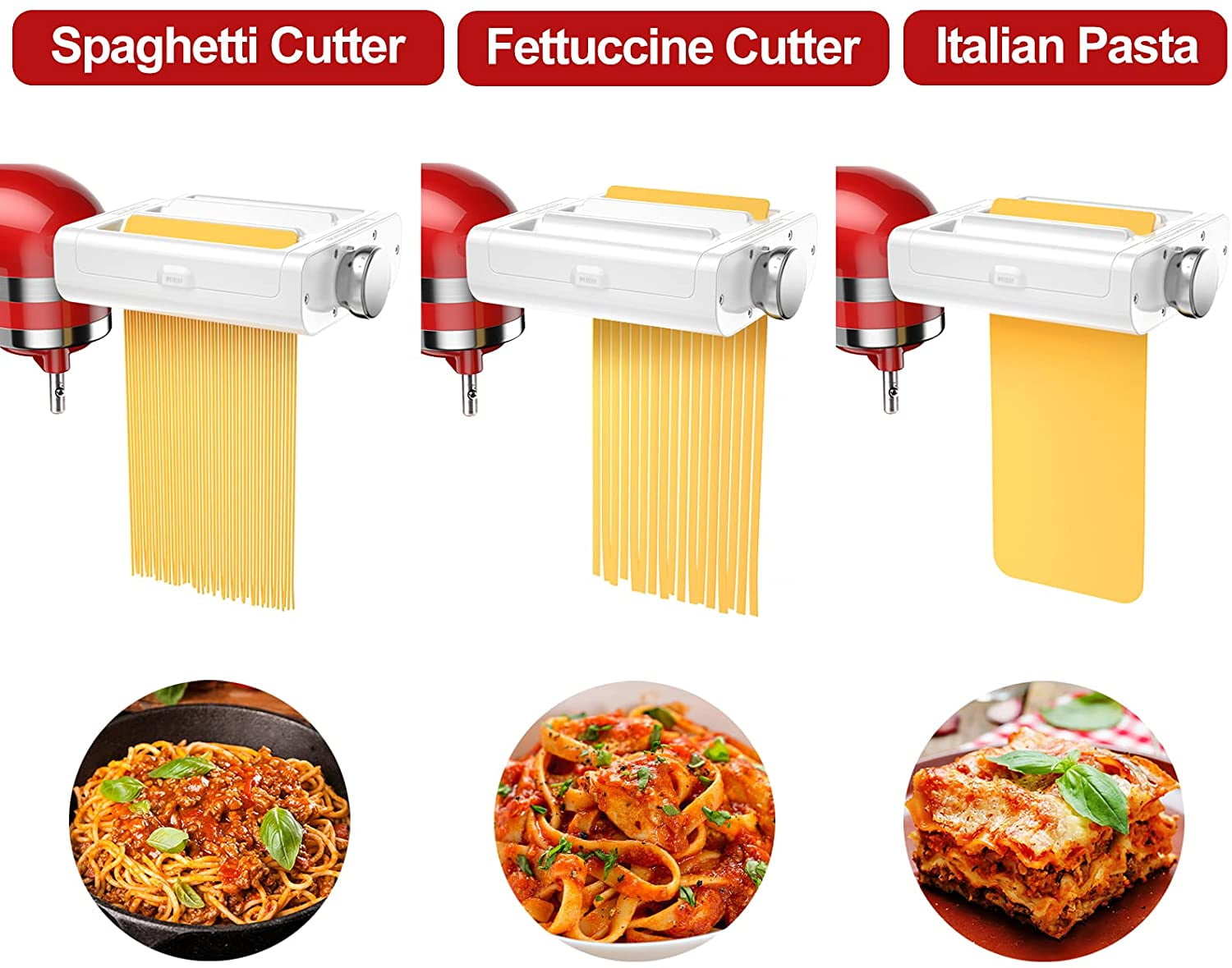 Pasta Maker Attachment for KitchenAid Stand Mixers, 3 in 1 Set Pasta  Attachments includes Pasta Roller, Spaghetti &Fettuccine Cutter, Pasta  Machine Attachment Accessories for KitchenAid 