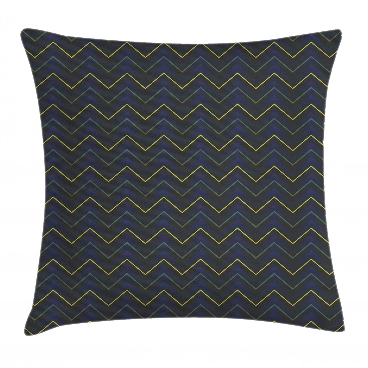Dark Blue Throw Pillow Cushion Cover, Modern Geometrical Pattern with Neon Effected Chevron