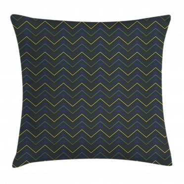 Dark Blue Throw Pillow Cushion Cover, Modern Geometrical Pattern with Neon Effected Chevron Zigzag Lines, Decorative Square Accent Pillow Case, 24 X 24 Inches, Dark Blue Yellow Green, by Ambesonne
