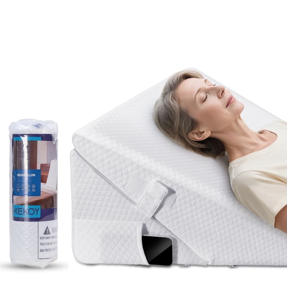 KEKOY Bed Wedge Pillow, Adjustable Height to 9-12 inches, Memory Foam Sleep Wedges for Acid Reflux, Dual-Zipper Removable Washable Cover, White