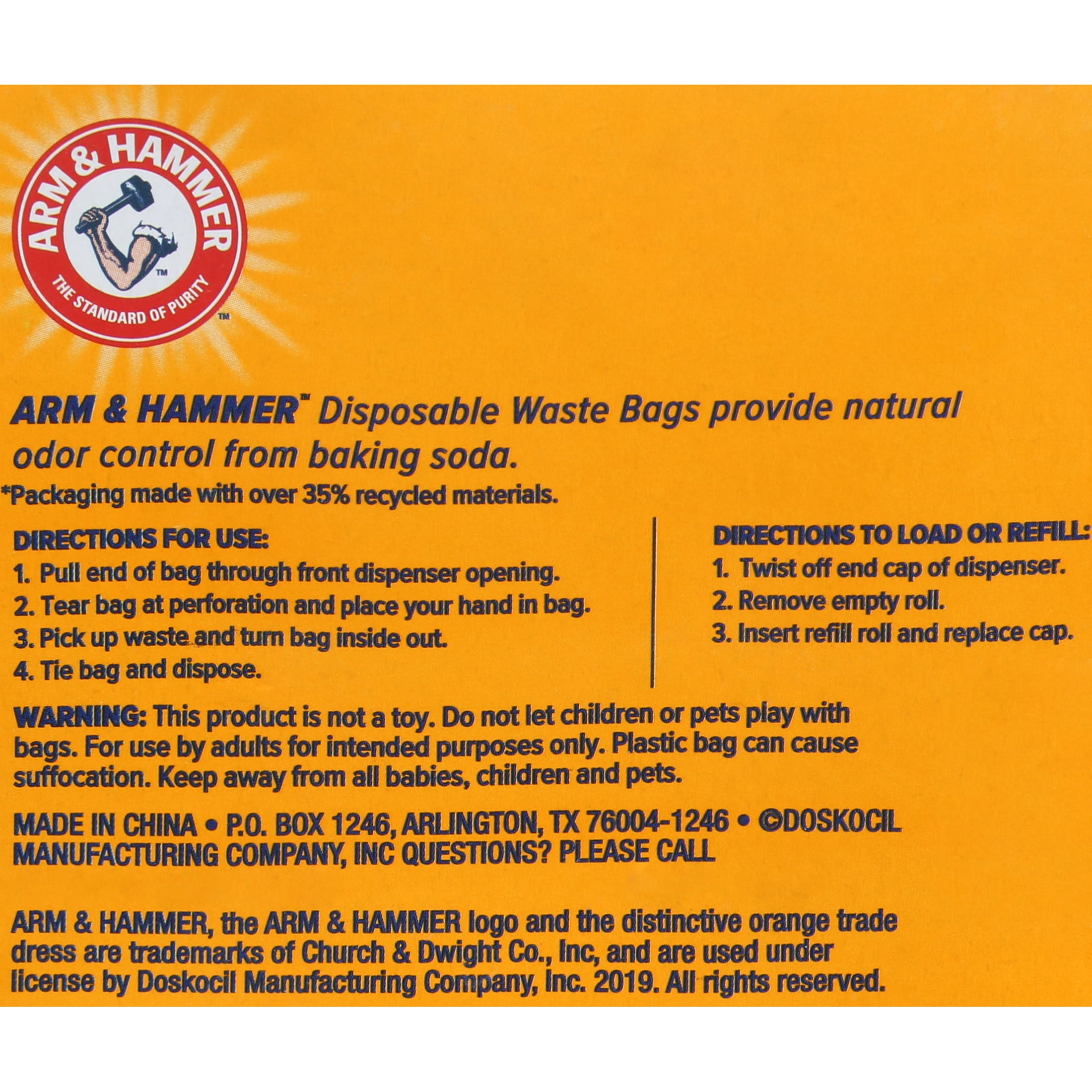 Arm and hammer top disposable waste bags