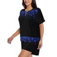 thumbnail image 2 of Lsque Black Blue Glitter Sparkles Women's Short-Sleeved Pajama Set - 2 Piece Soft and Lightweight Sleepwear Set-XX-Large, 2 of 9
