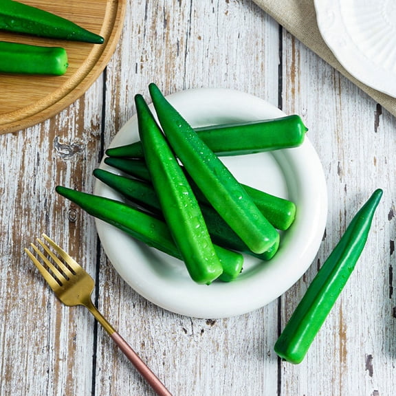ORDDIART 10Pcs Artificial Okra Green Foams Simulation Vegetable Home Decoration Educational Model