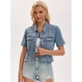 thumbnail image 2 of DARING DIVA Women's Short Sleeve Button Up Ripped Frayed Cropped Jean Jacket S Gray Blue, 2 of 7