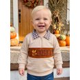 thumbnail image 5 of RUINIXCW Toddler Baby Boy Thanksgiving Sweatshirt Outfit Fall Winter Quarter Zip Sweatshirts Letter Turkey Embroidery Plaid Lapel Long Sleeve Pullover Shirt Top, 5 of 9