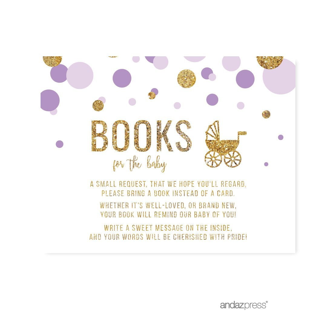 Books for Baby Request  Lavender Gold Glitter Baby Shower Games, 20-Pack
