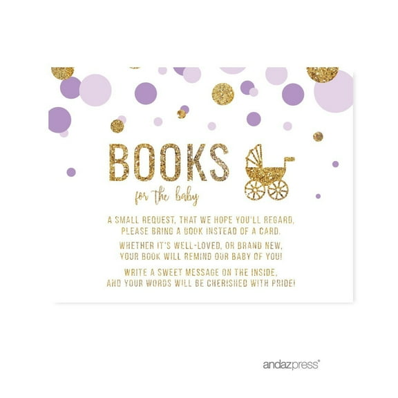 Books for Baby Request  Lavender Gold Glitter Baby Shower Games, 20-Pack
