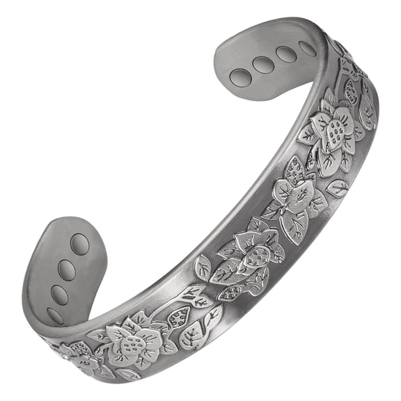 Wollet 99.9% Pure Copper Bracelets for Women Men, Embossed Floral Cuff Copper Bangle, Gift for Mom