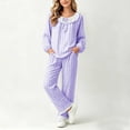 thumbnail image 7 of BLVB Pajamas Set for Girls Plaid Long Sleeve Lace Crewneck Tops Long Pants Lounge Set Cute Pj Sets Sleepwear 2-17T(Purple,16-17Years), 7 of 7