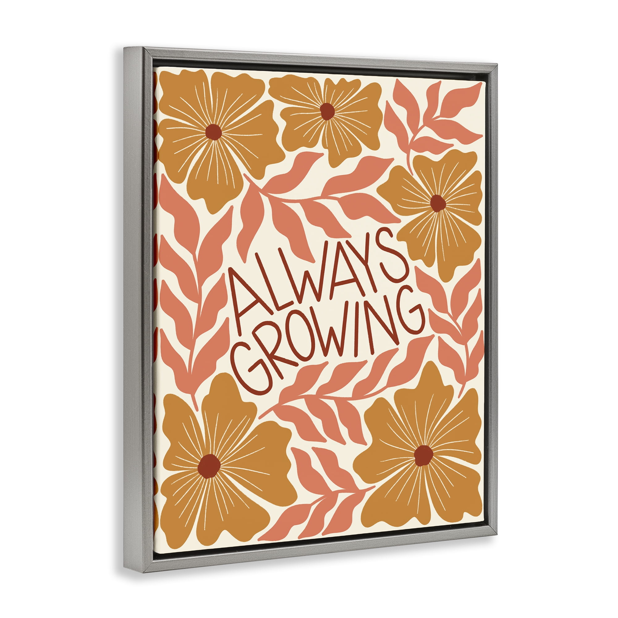 Stupell Industries Always Growing Funky Florals Plants & Flowers Painting Gray Floater Framed Canvas Art Print Wall Art, 17 x 21