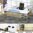 thumbnail image 6 of Homieasy U Shaped Desk with Power Outlet and LED Strips, Reversible Corner Computer Desk with Storage Shelf, Ergonomic L-Shaped Gaming Desk with Monitor Stand, 2 Person Home Office Desk, Rustic, 6 of 8