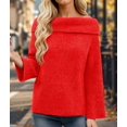thumbnail image 5 of Women Off the Shoulder Sweater Long Sleeve Tops 2025 Fall Loose Knit Pullover Sweaters Winter Clothes Red M, 5 of 8