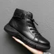 thumbnail image 2 of Botas De tobillo negras para Hombre, zapatos informales altos De cuero Pu para Hombre, Botas con plataforma cómodas De otoño, Botas De piel para invierno, Botas De Trabajo para Hombre, 2 of 5