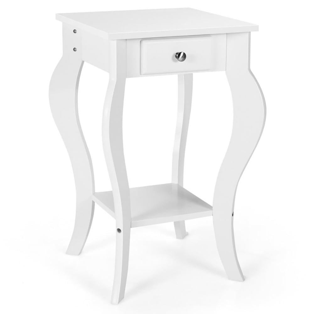 Demi Bonn 2-Tier End Side Table, Night Stand with Drawer and Shelf, Sofa Couch Table for Small Spaces, Living Room, Bedroom, White