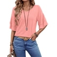 thumbnail image 3 of UVN Blouses for Women V Neck Half Bell Sleeve Shirts Summer Ladies Casual Flowy Tunic Tops, 3 of 8