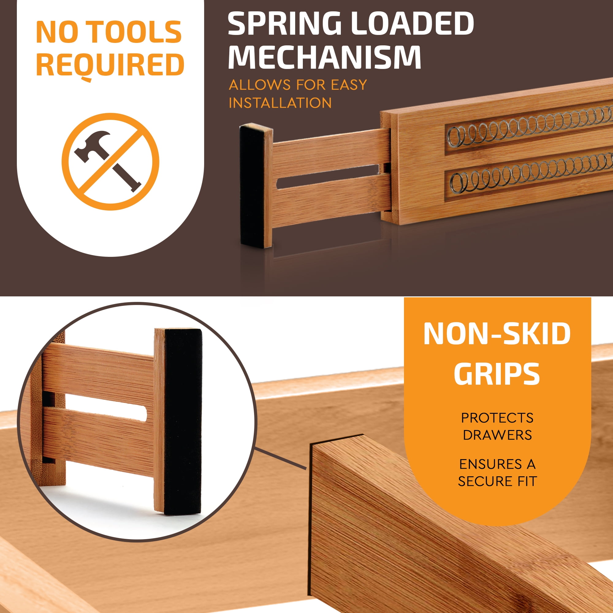 Bamboo Drawer Dividers, Spring Load Adjustable Drawer Separator – Healthier  Spaces Organizing