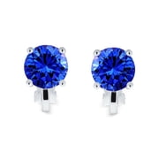 Bling Jewelry Womens 2CT Solitaire Round Cubic Zirconia Blue CZ Clip On Stud Earrings