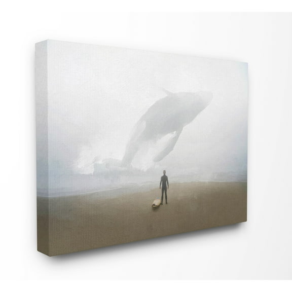 The Stupell Home Decor Collection Whale Surf Beach Painting Stretched Canvas Wall Art, 16 x 1.5 x 20