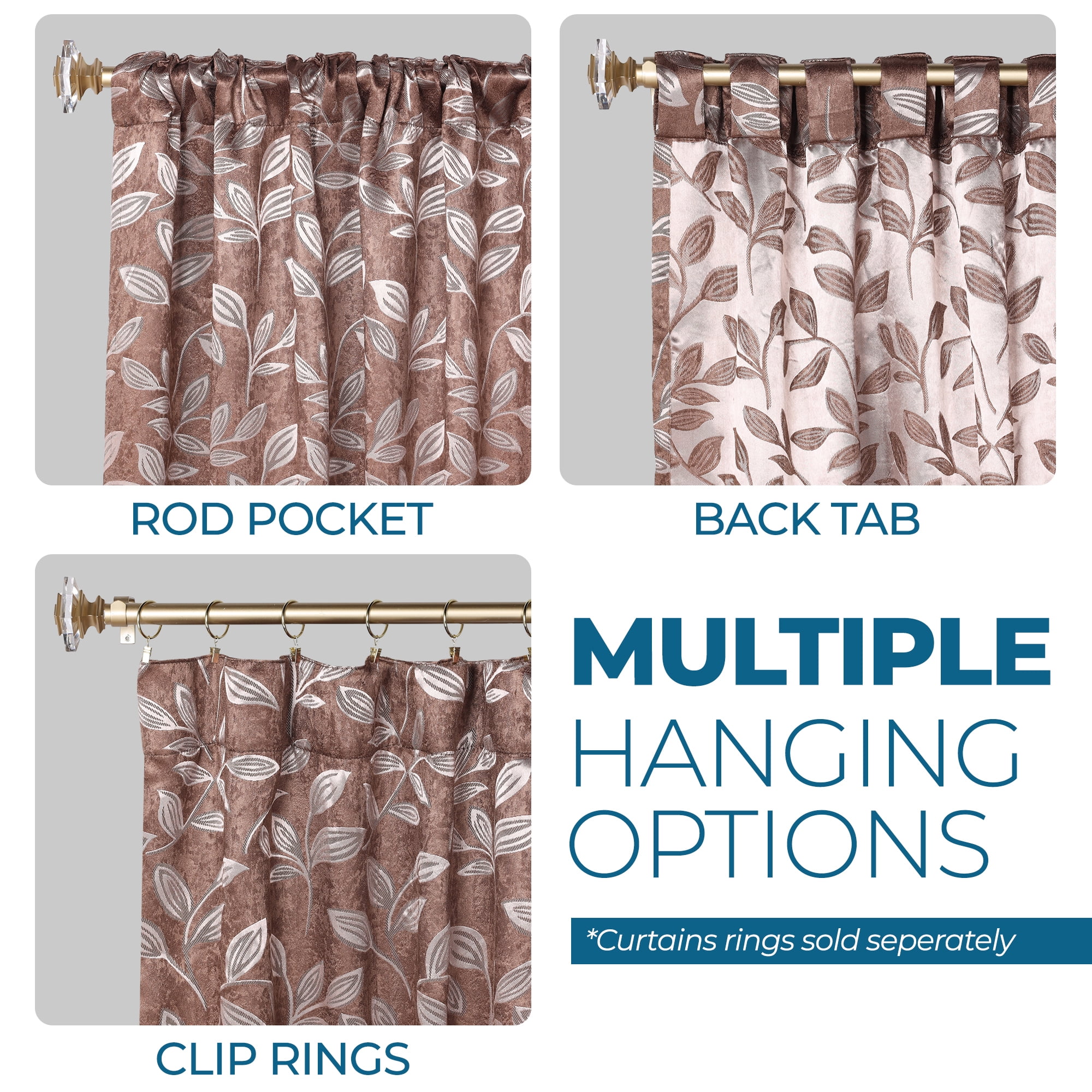 Superior Blackout Leaves Back Tab Curtains Set of 2, Light Filtering Curtain Panel Set, Cooper, 52"W x 108"L