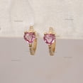 thumbnail image 3 of Heart Pink Sapphire Hoop Earrings, 925 Starling Silver Earring, Diamond Huggie Hoops, Pink Bridal Earrings, Proposal Jewelry, Anniversary Gift For Women, 3 of 5