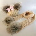 thumbnail image 2 of kids winter toddler baby kids faux fur butterfly ribbon tie hat cap beanie with 2 two double pom poms scarf ears hat for girl, 2 of 4