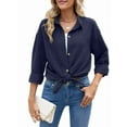 thumbnail image 1 of Camisas de Larga con Botones para Mujer, Blusas de Trabajo de Gran Tamaño con Cuello y Hombros Caídos, Blusa Holgada con Textura Azul Marino S, 1 of 9